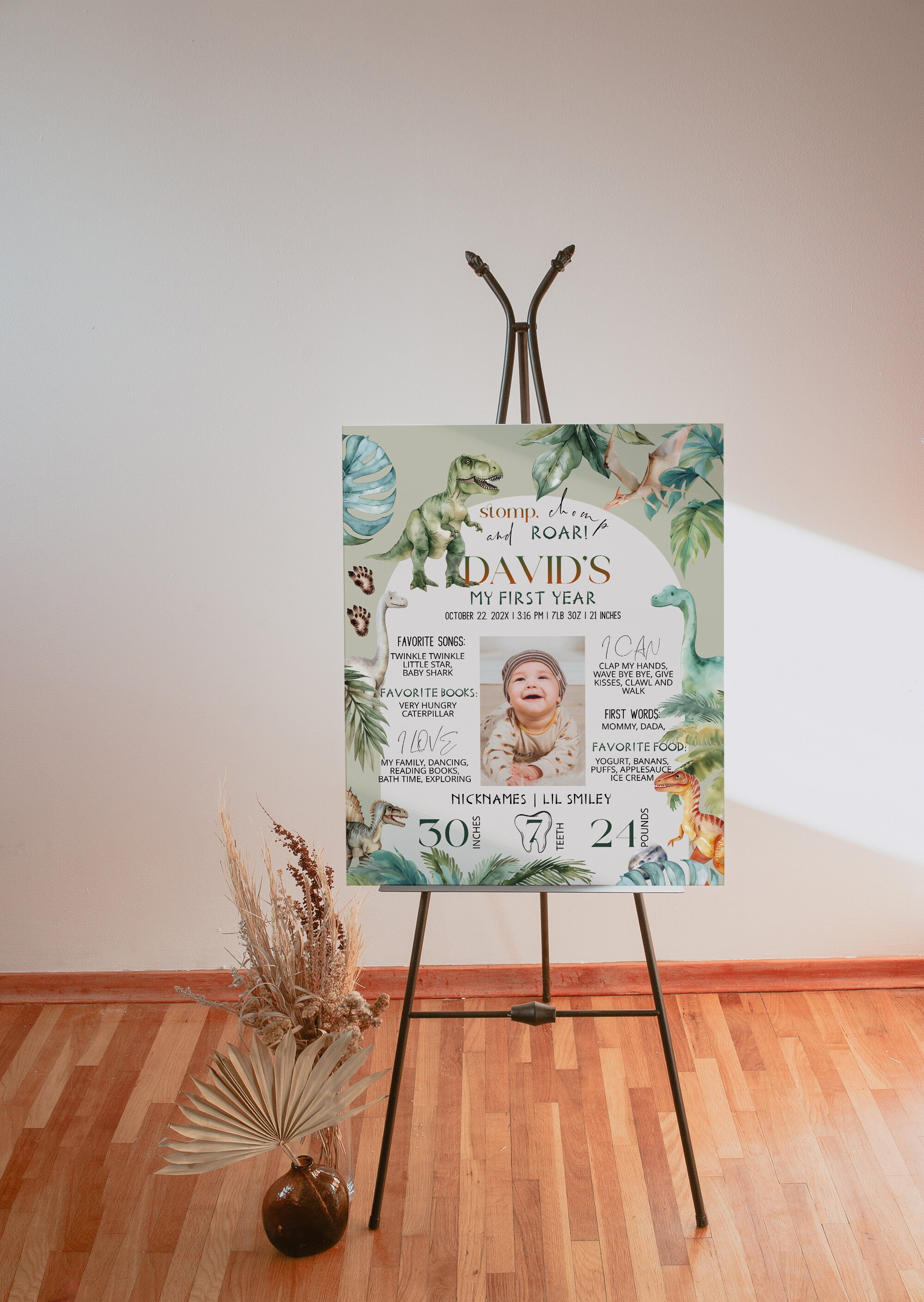 Dinosaur Milestone Photo Sign, Editable Milestone 1st Birthday Sign ...