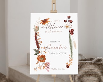 Wildflower Baby Shower Welcome Sign, Fall Floral A Little Wildflower Poster, Editable Digital Template, Instant Download, P301