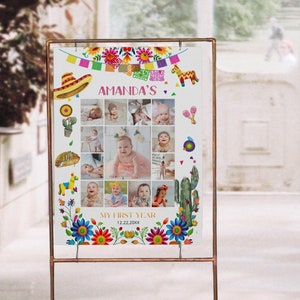 First fiesta photo collage template, 1st year photo poster, mexican flowers, editable photo collage, mexican fiesta party poster, P108