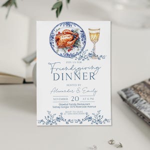 Friendsgiving dinner invitation template, thanksgiving invitation with turkey, editable thanksgiving invite, fall autumn dinner invite, P172