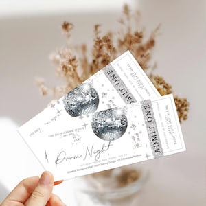 Silver Disco prom night tickets, disco ball ticket, disco prom party ticket template, high school dance tickets, prom send off ticket, P47