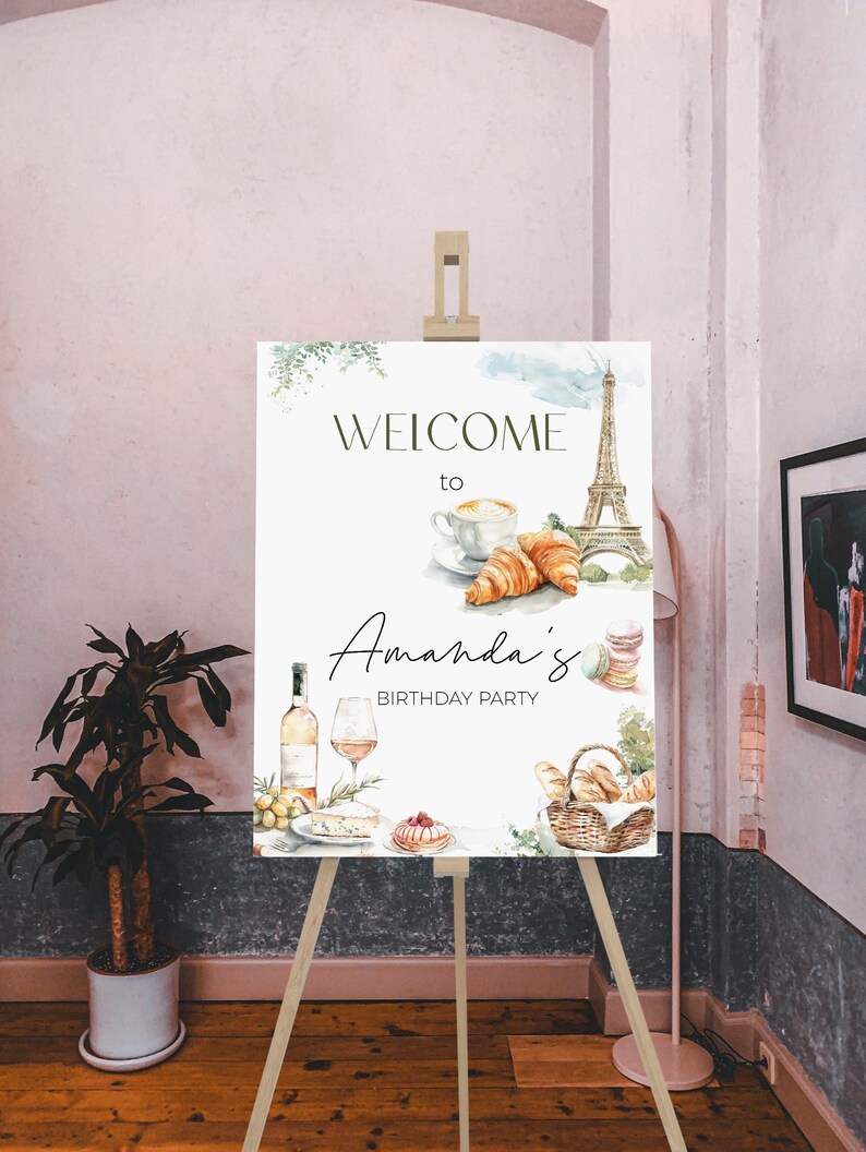 French Themed Welcome Sign Template, Paris Theme Birthday Party, Wine ...