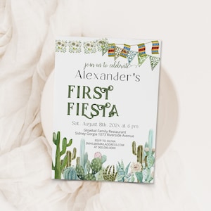 First fiesta birthday party invitation template, editable 1st birthday invite, cactus party, mexican fiesta invite, printable invite P109