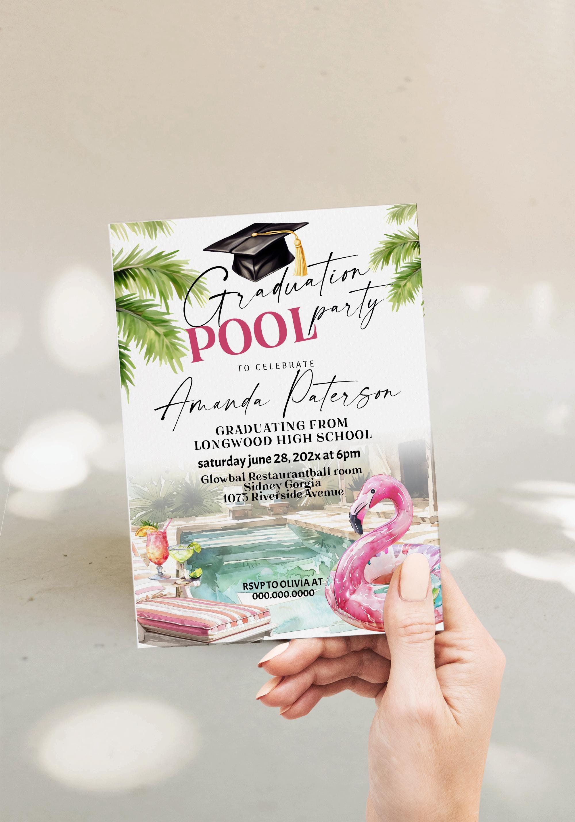 Graduation Pool Party Invitation Template, Editable Graduation ...