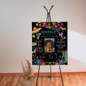 Fiesta milestone photo sign template, editable milestone 1st birthday sign, printable Mexican party poster, baby's first year poster, P108