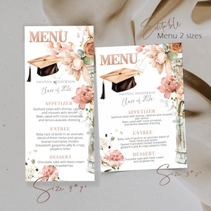 Graduation menu card template, floral menu card template, college grad menu, BBQ graduation menu card, editable menu card, dinner menu, P240