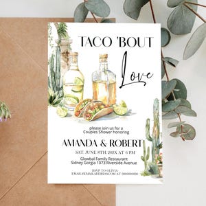Taco &#39;bout love invitation template, fiesta engagement party, mexican couples shower, editable bridal shower invite, cactus invite, P121