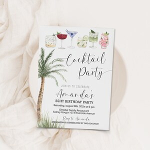 Cocktail birthday party invitation template, editable 25th birthday invite, any age, birthday celebration invite, adult birthday invite, P77