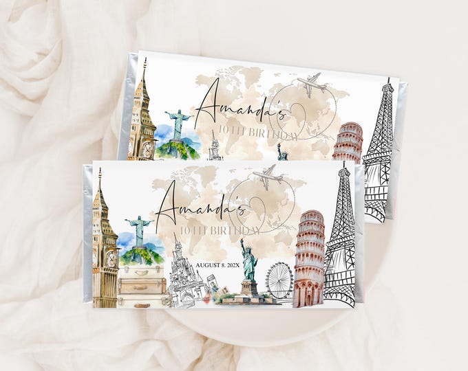 Map Wrapper Layout Design Gold Map Chocolate Bar Wrapper Template: Travel Party Favors (editable ...
