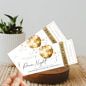 Disco prom night tickets, disco prom party ticket template, editable disco ball ticket, high school dance tickets, prom send off ticket, P47