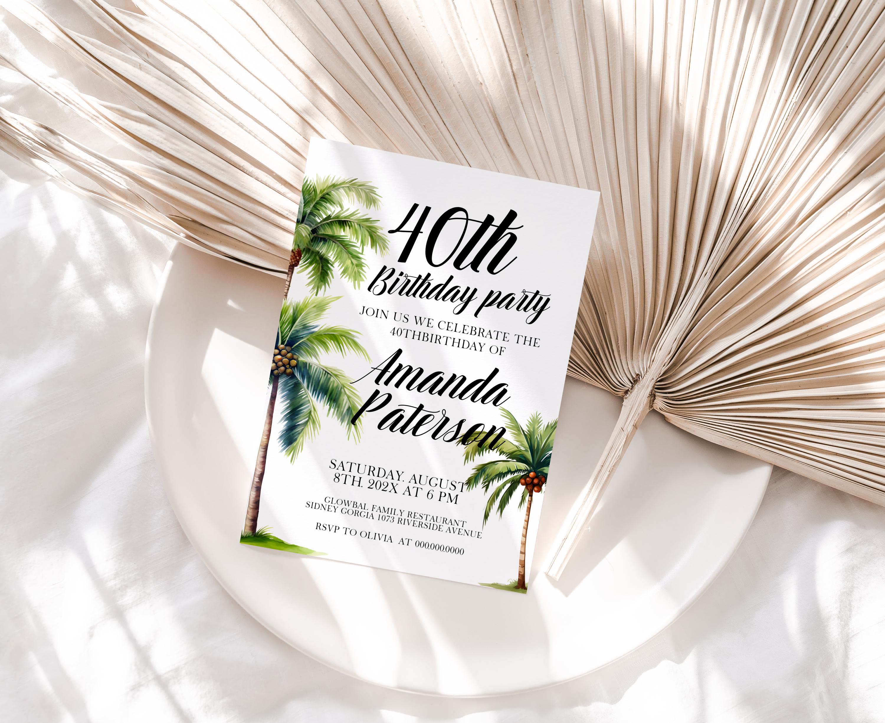 Palm Tree Birthday Invitation Template, Tropical Birthday Invite, Let's ...