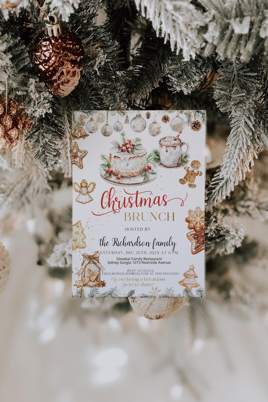 Christmas Brunch Invitation Template, Editable Christmas Party Invite ...