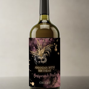 Masquerade birthday wine label template, masquerade party wine label, black gold custom label, editable wine label, birthday wine label, P56