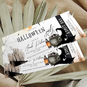 Halloween ticket invitation template, witch theme invitation, spooktacular halloween ticket invite, editable halloween party invite, P148
