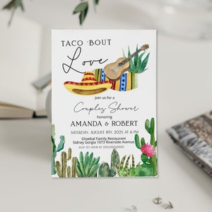 Fiesta couples shower invite, editable taco &#39;bout love invitation template, mexican bridal shower invite, mexican party, cactus invite, P16
