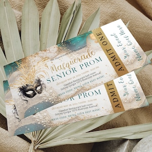 Masquerade senior prom ticket, editable masquerade ball ticket, prom tickets template, high school dance tickets, prom send off ticket, P56