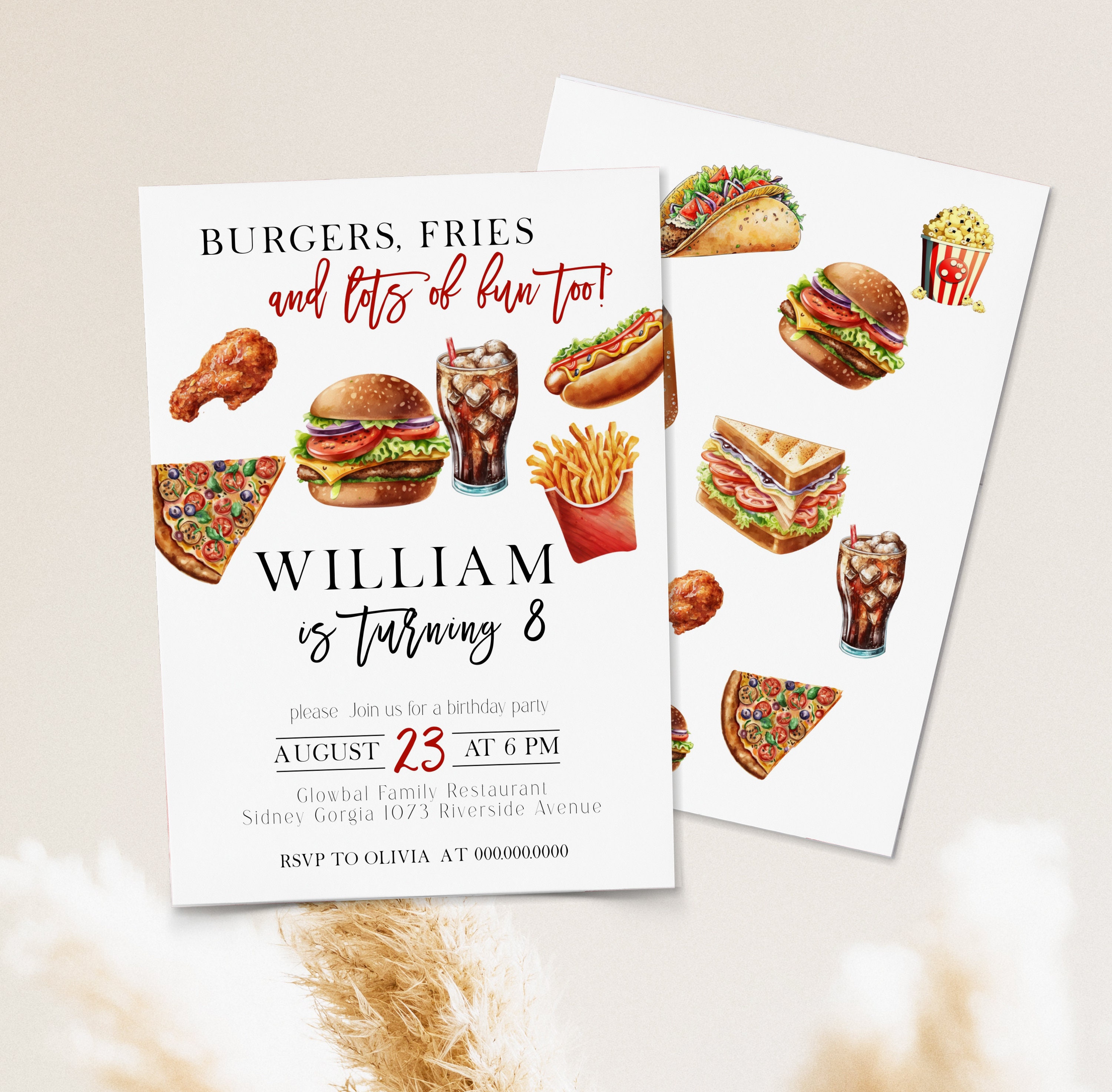 Fast Food Birthday Party Invitation, Editable BBQ Grill Party Invite