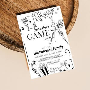 Game night invitation template, editable birthday games party invite, board games invite, friends family game party invite, hand drawn, P226