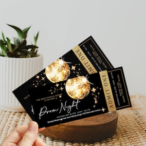 Disco prom party ticket template, disco prom night tickets, editable disco ball ticket, high school dance tickets, prom send off ticket, P47