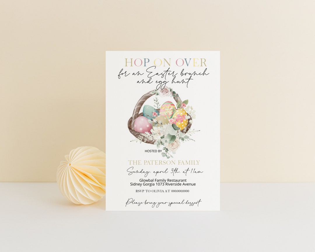 Hop on Over Easter Egg Hunt Invite Template, Editable Easter Invite ...
