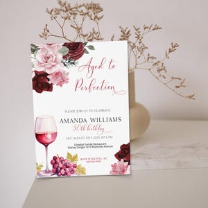 Aged to perfection birthday invitation template, editable women birthday party invite, fine like wine, wine tasting party, any age, P200