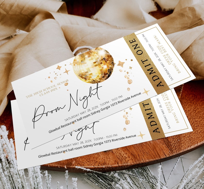 Disco Prom Night Tickets, Disco Prom Party Ticket Template, Editable ...