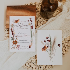 Fall wildflower baby shower invitation template, editable a little wildflower invitation, fall baby in bloom baby shower invite autumn, P301