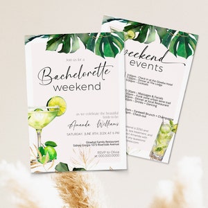 Bachelorette weekend invitation template, editable birthday weekend invite, tropical bachelorette party, birthday weekend party invite, P50