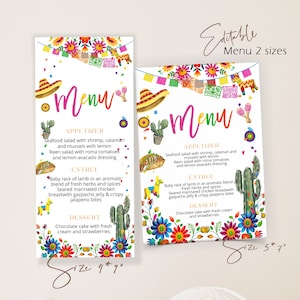Fiesta menu card, mexican menu card, menu card, editable mexican flowers party menu, printable menu card, wedding menu card template, P108