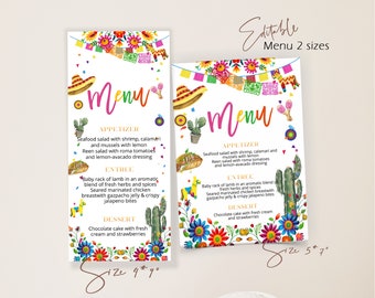 Fiesta menu card, mexican menu card, menu card, editable mexican flowers party menu, printable menu card, wedding menu card template, P108