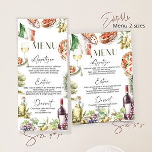 Italienische Menükarte zum Abendessen, bearbeitbare Menüvorlage mit italienischem Thema, Pizzaparty-Menü, Menükarte, Koch-Themenmenü, Pasta-Geburtstagsmenü, P115