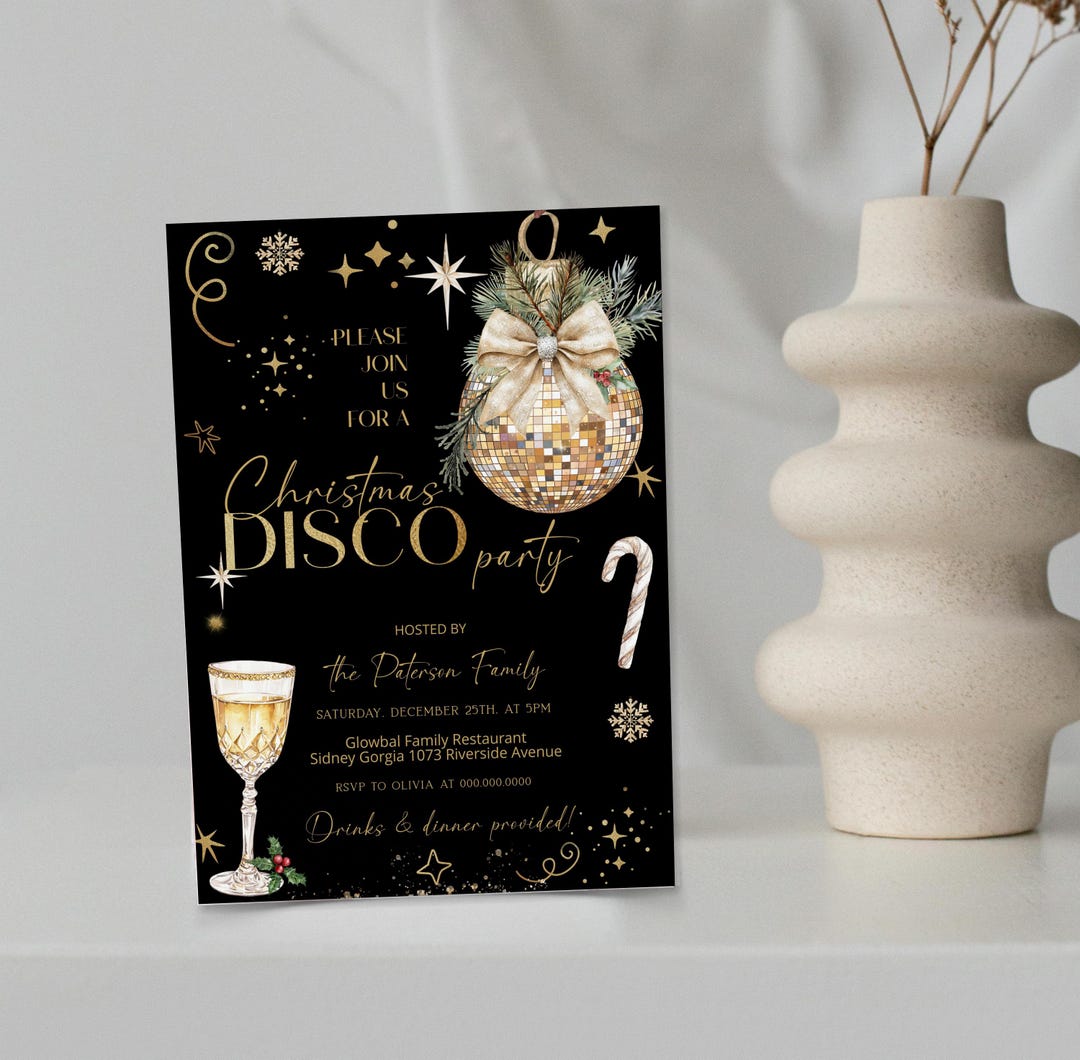 Christmas Disco Party Invitation Template Holiday Disco Editable