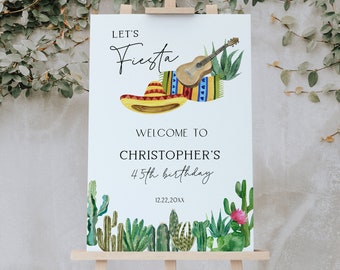 Lets fiesta birthday welcome sign, fiesta birthday welcome sign, editable mexican theme welcome poster, printable welcome sign template, P16