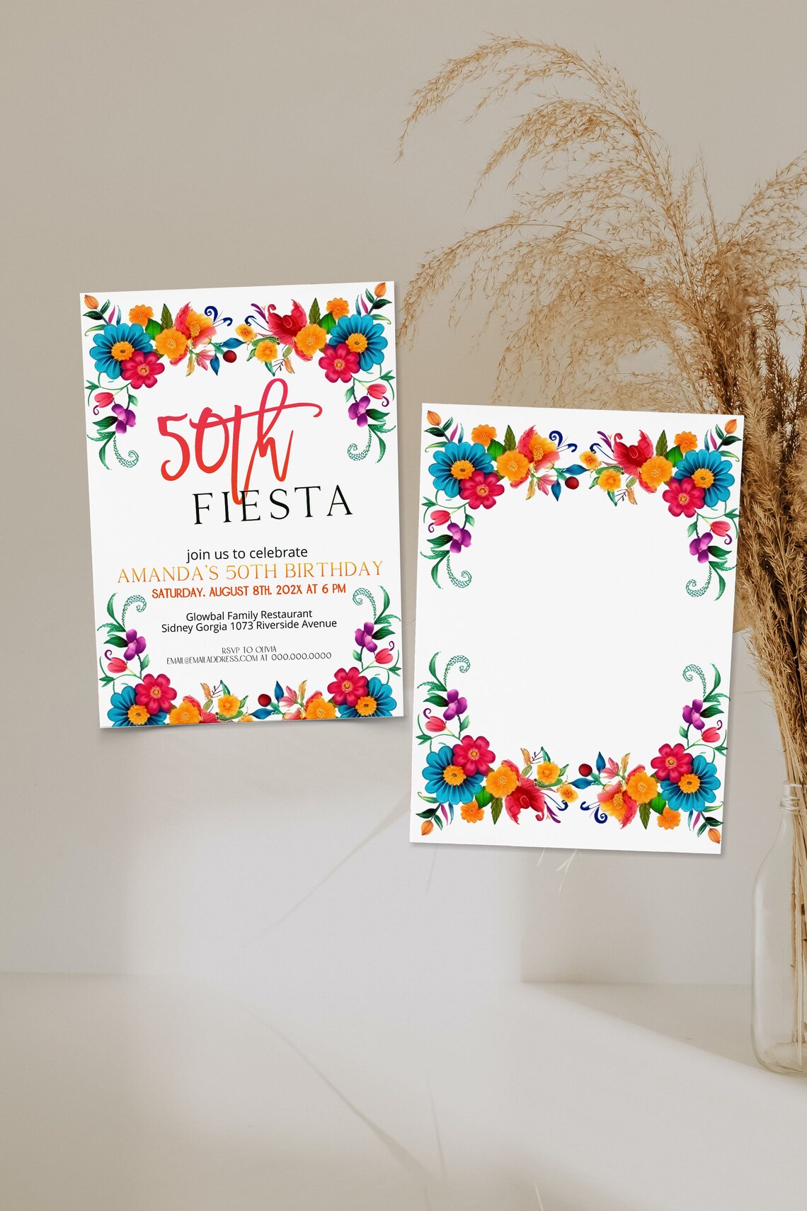 Fiesta Pattern Invite Fiesta 50th Birthday Invite Template, Floral Fiesta Party Invitation ...