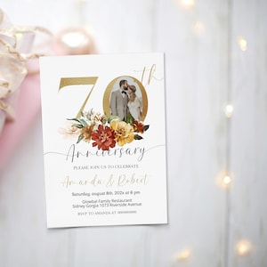 Floral 70th wedding anniversary invitation template, printable wedding anniversary invite, editable anniversary invite, wedding party, P165
