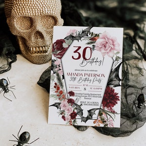 Halloween birthday invitation template, editable 30th birthday invite, bat halloween birthday party, any age, gothic birthday invite, P146