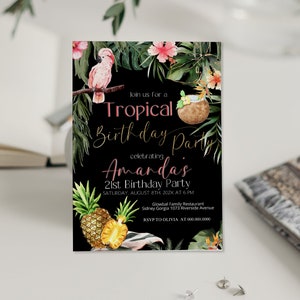 Tropical birthday invitation template, 21st birthday party invitation, let's party invite, editable jungle birthday invitation, any age P125