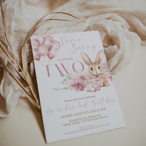 Some bunny is turning two birthday invitation, girls 2nd birthday invite template, pink bunny birthday party, editable birthday invite, P84