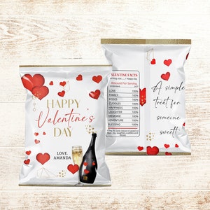 Happy valentine day chip bag, valentine favors template, printable chips bags, editable chip bag wrapper, party favor snack packaging, P29