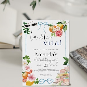 La dolce vita birthday invitation template, Italian dinner party invite, citrus birthday, editable birthday invite, hand drawn invite, P294