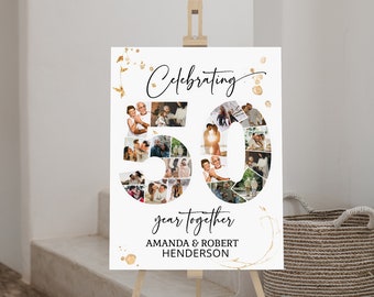 50th anniversary photo collage, editable photo collage sign, photo collage template, printable wedding anniversary board, welcome sign, P99
