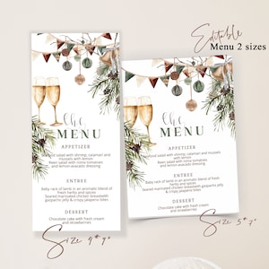 New years party menu, christmas menu, editable holiday menu card template, digital new year's eve party invite, NYE menu card party, P27