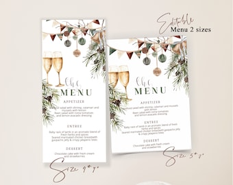 New years party menu, christmas menu, editable holiday menu card template, digital new year's eve party invite, NYE menu card party, P27