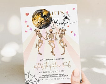 Boogie halloween disco party invitation template, editable spooky dance party, halloween birthday invite, halloween disco party invite, P147