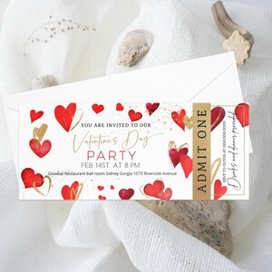 Valentine's Day ticket invitation template, editable valentine's party invite, valentines event, surprise gift ticket certificate ticket P46