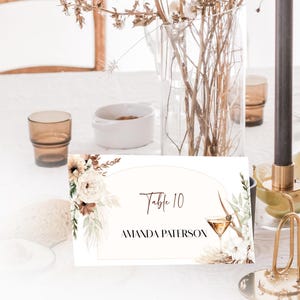 Boho floral place card template, floral name place card, flowers table card, printable birthday card, editable dinner place card, P94