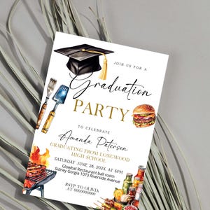 Graduation BBQ party invitation template, backyard bbq graduation invitation, highschool graduation invite, editable college grad invite P92