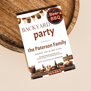 Backyard BBQ party invitation template, grill and chill cookout party, summer BBQ party invite, editable backyard birthday invite, P224