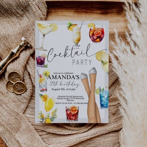 Cocktail party invitation template, editable 35th birthday celebration invite, cocktail birthday, adult birthday invite, birthday invite P67