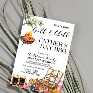 Father&#39;s day BBQ invitation template, editable father&#39;s day invite, backyard bbq party invite, fathers day beer and barbeque invite, P279